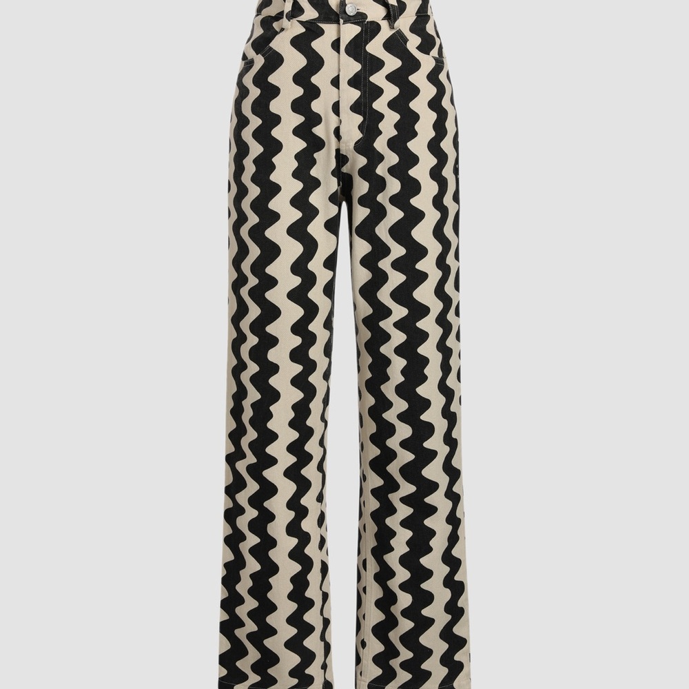 Cider Black and Cream Zigzag Wide Leg Pants